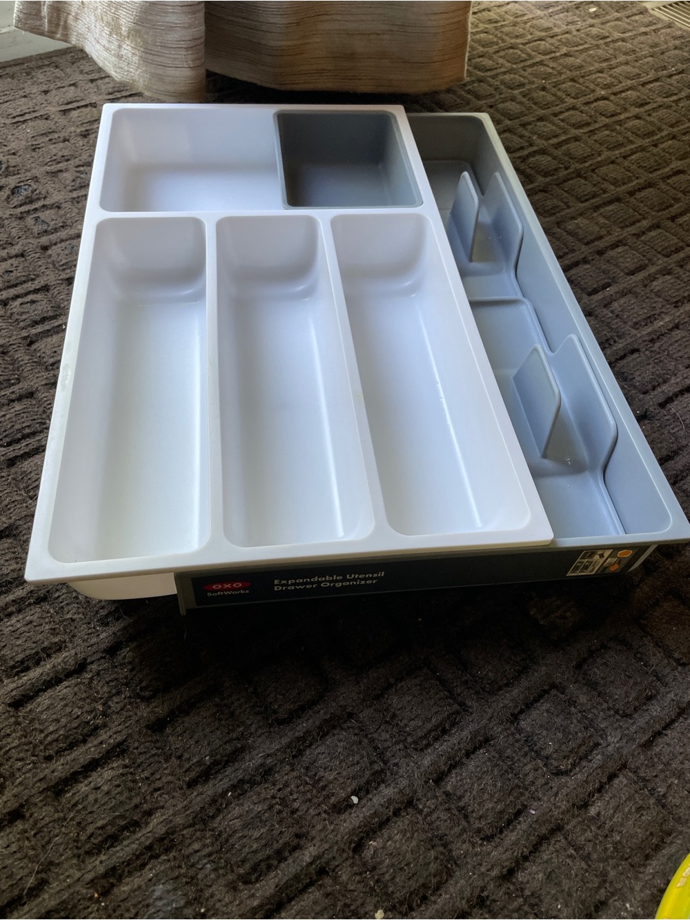 OXO White and Gray Expandable Drawer Utensil Organizer - Multi-Compartment